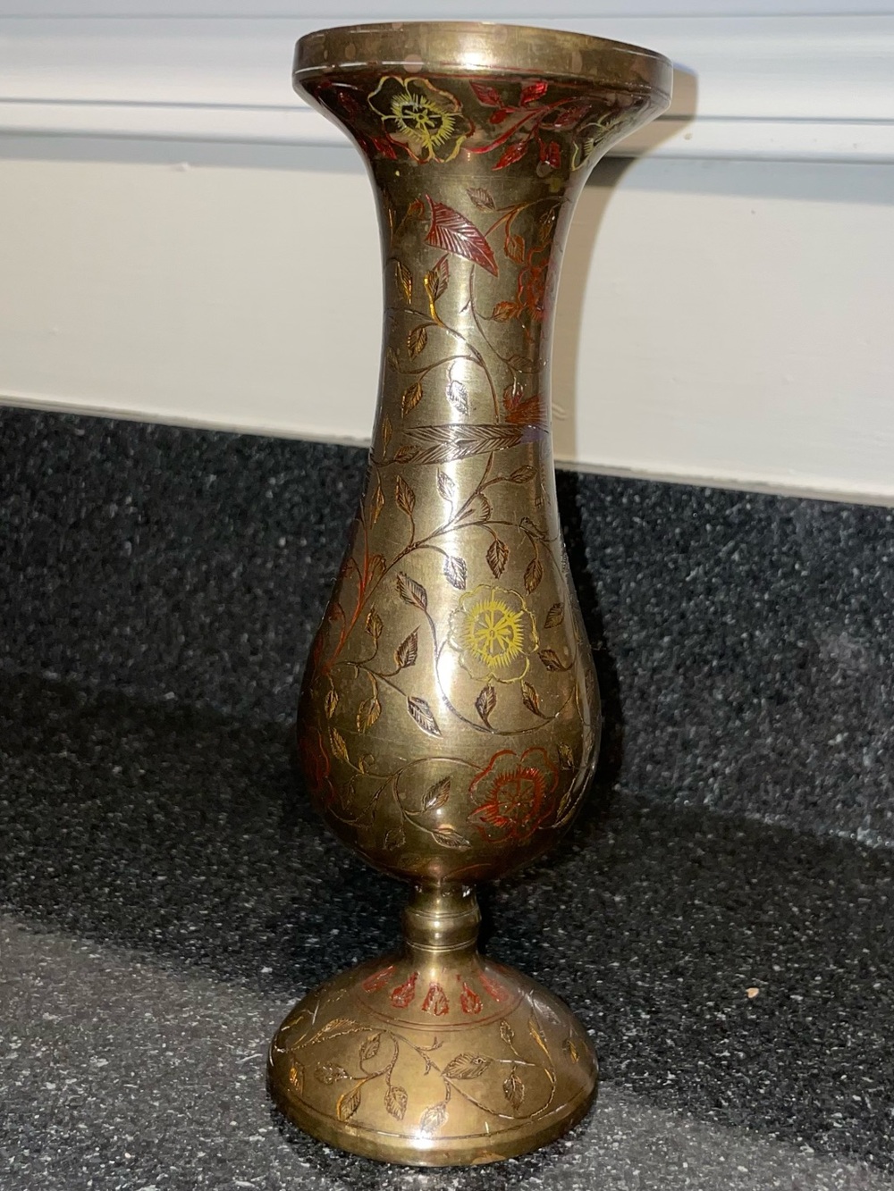 Vintage Floral Bird Nature Etched Brass Bud Vase  India Gold Tone Made in India
